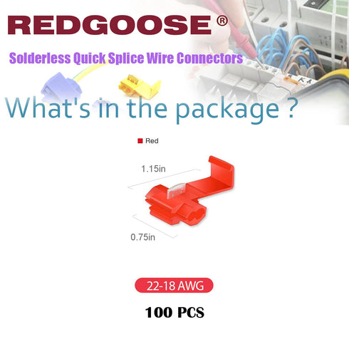 100PCS Solderless Quick Splice Wire Connectors, 22-18 AWG Scotch Lock Snap Electrical Wire Connector(Red)