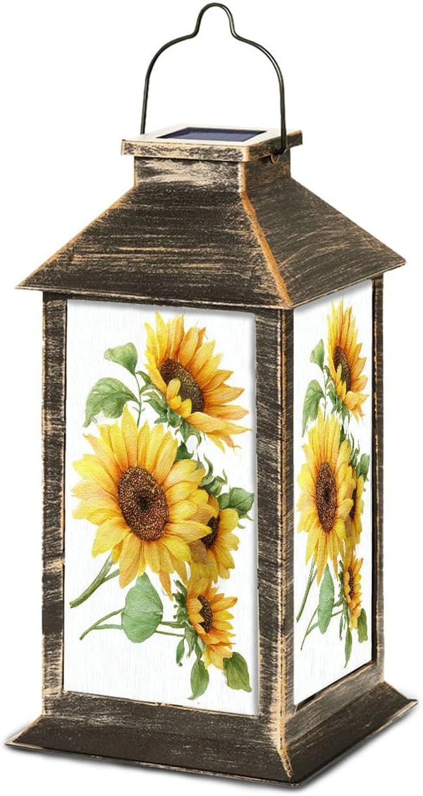 RAINFALLARING Solar Lantern Sunflowers Bouquet Watercolor Hand Painted Floral Vintage Flowers Outdoor Waterproof