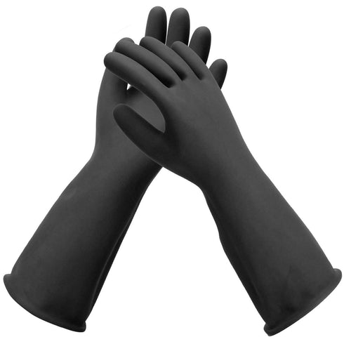 Long Rubber Gloves Heavy Duty - Thick Chemical Resistant, Waterproof Cleaning, 18" Black Dishwashing Gloves, Large, 1