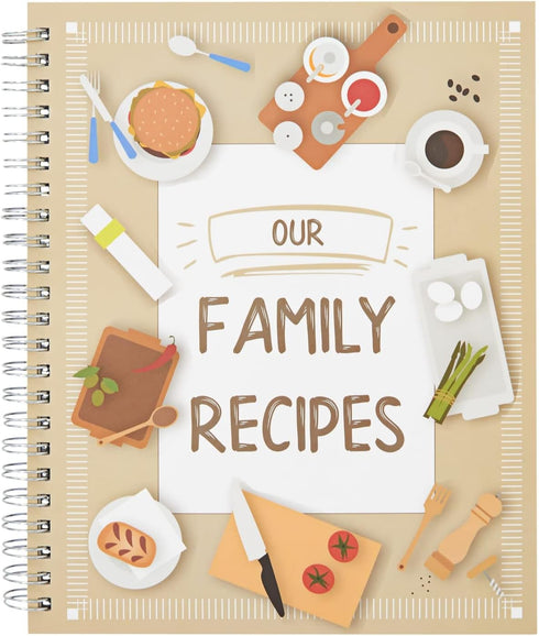 Blank Family Cookbook Recipe Binder - 6.5 x 8.2 in, Hardcover Spiral Bound, 90 Ruled Pages with Memo Pocket