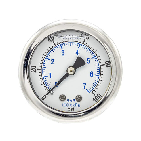 PIC Gauges 202L-204E Center Back Mount Glycerine Filled Pressure Gauge, 2" Dial, 0/100 psi Range