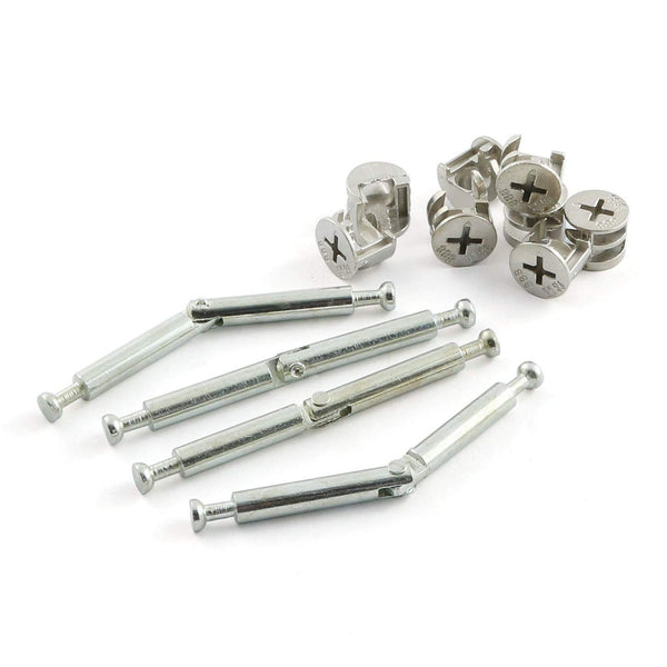 4 Set Furniture Hardware Double End Head Rod Connection Cam Fittings, 84mm Furniture Board Panel Connection Accessories