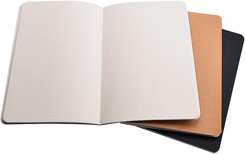 newestor Set of 3 A5 Dotted Notebook/Travel Journal - 5.5 x 8.25 Dot Grid Paper for Bullet Notes Journaling, Total 120 Sheets/240 Pages, Black/White/Kraft Brown Cover by newestor