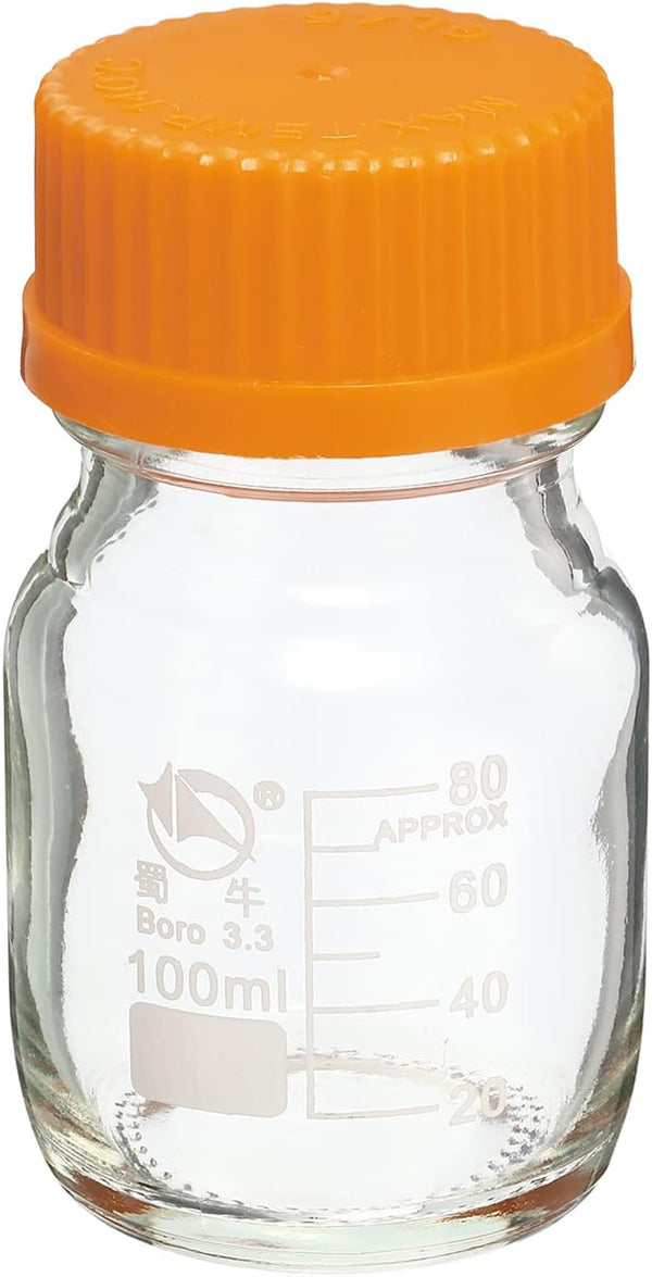 PATIKIL 100mL Reagent Media Bottle, 1Pcs Round 3.3 Borosilicate Glass Storage Bottle with Yellow Screw Cap for Home,