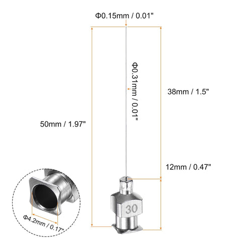 10pcs 30Gauge Stainless Steel Dispensing Needles, 1 1/2" All Metal Glue Needle Tube Blunt Tips Luer Lock for Thick Liquids, Ink, Glue, Lab Use