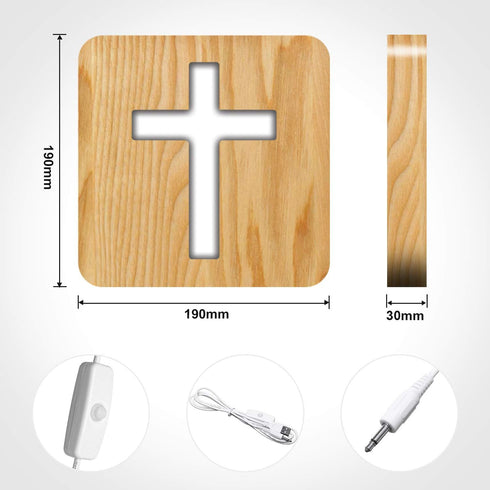 3D Lampeez Jesus Cross Wooden Lamp Novelty Night Light Illusion lamp for Kids, Kids Decoration Lamp USB Power Bedroom