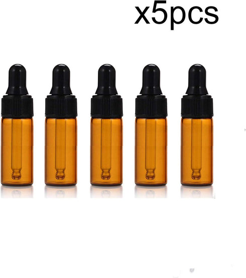 10pcs 5ml Amber Mini Glass Bottle Sample Vial with Glass Eye Dropper + Roller, 1pc Clean Cloth + 1pc 3ml Dropper