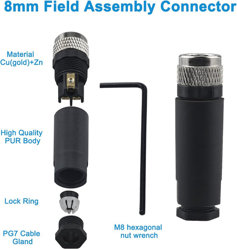 M8 3 Pin Male & Female Socket Panel Aviation Wire Connector, 8mm Industrial Circular Sensor, 4 Sets, Outdoor Waterproof