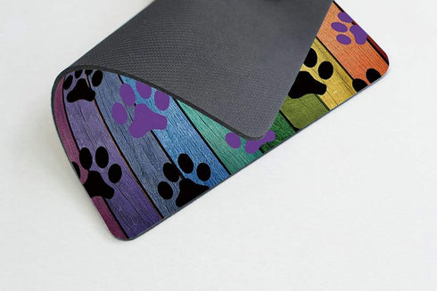 Smooffly Rustic Rainbow Woodgrain Black and Purple Dog Paw Gaming Mouse Pad, 9.5 X 7.9 Inch