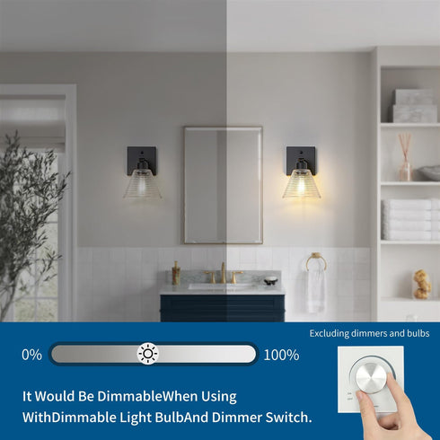 1-Light Dalouguan Bathroom Vanity Light, Black Modern Bathroom Lighting Fixtures with Clear Glass Shade, Farmhouse Wall