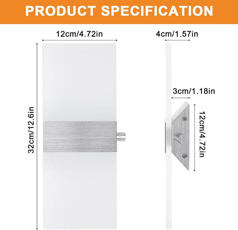 Dimmable 12W HS621-2 LIGHTESS Modern Wall Sconces Switch LED Wall Lights Up Down Wall Lamp Acrylic for Bedrooms Hallway