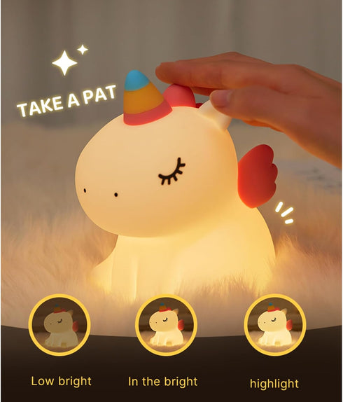 AGEK Dimmable Unicorn Night Light for Kids, Silicone Baby Nursery Night Light LED Unicorns Lamp Rechargeable Bedside
