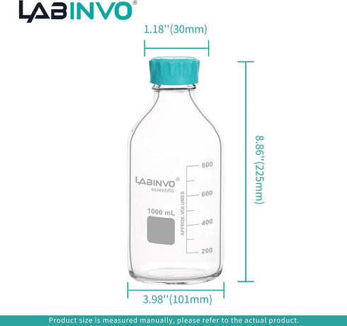 Glass Round Media Bottles, 1000ml Borosilicate Glass Reagent Storage Bottle with GL45 Screw Cap