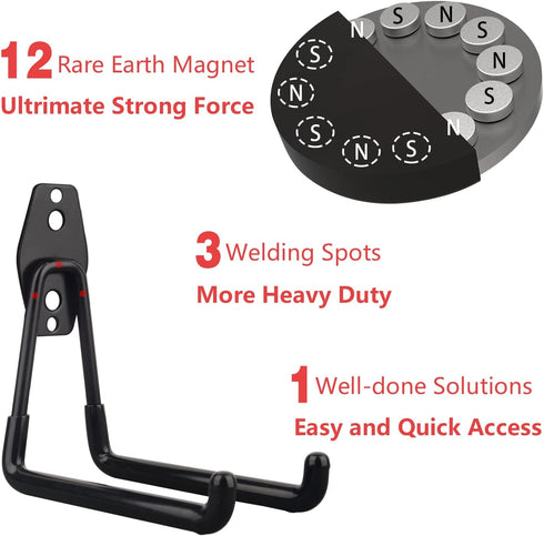 MUTUACTOR Large Magnetic Hooks, 2pcs Super Strong Heavy Duty Storage Hooks for Hanging Tools, Organization for Tool