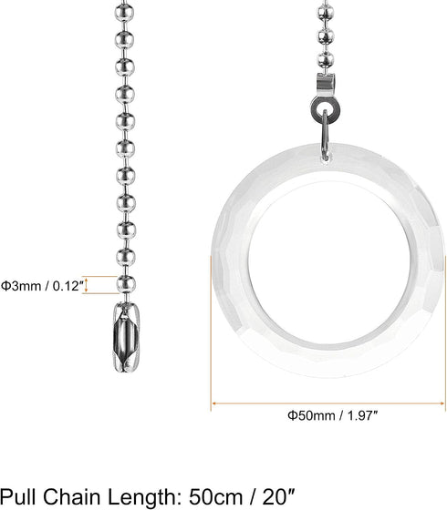 20 Inch 50mm uxcell Ceiling Fan Pull Chain, Nickel Finish Chain Ornament Extension, Clear Crystal Circle Pendant