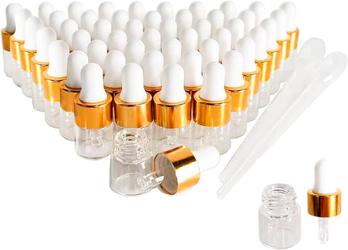 50PCS Transparent Sample Dropper Bottles, 1 ml Mini Essential Oil Dropper with 2 Plastic Droppers