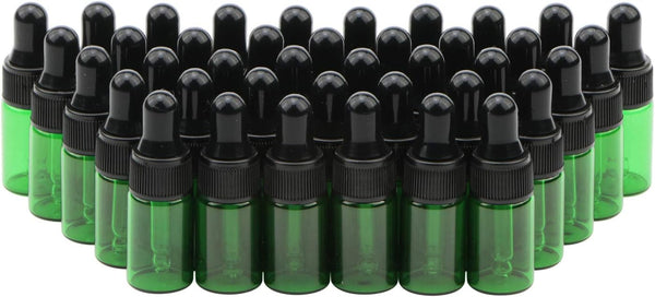 40 Pack 3ml Green Glass Dropper Bottles with Black Rubber Cover, Tapered Glass Droppers Set