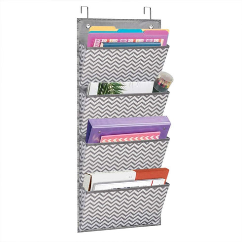 Eamay Wall Mount/Over Door File Hanging Storage Organizer, 4 Large Document Holder for Home or Office