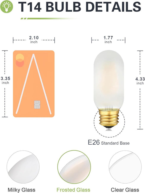 T45 E26 Bulb Dimmable 40W E26 Bulb 4 3000K E26 Bulb AC120V 400lm T14 Bulbs 4 Pack Frosted LED Equivalent Watt Soft