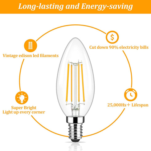 Brightever E12 Candelabra LED Light Bulbs, 60W Equivalent, 5-Pack B11 6W, 2700K Warm White Candle Lightbulbs