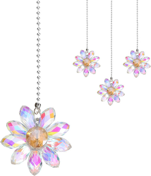 MECCANIXITY 4Pack Ceiling Fan Pull Chain, 24 Inch Decorative Ornaments Crystal Flower