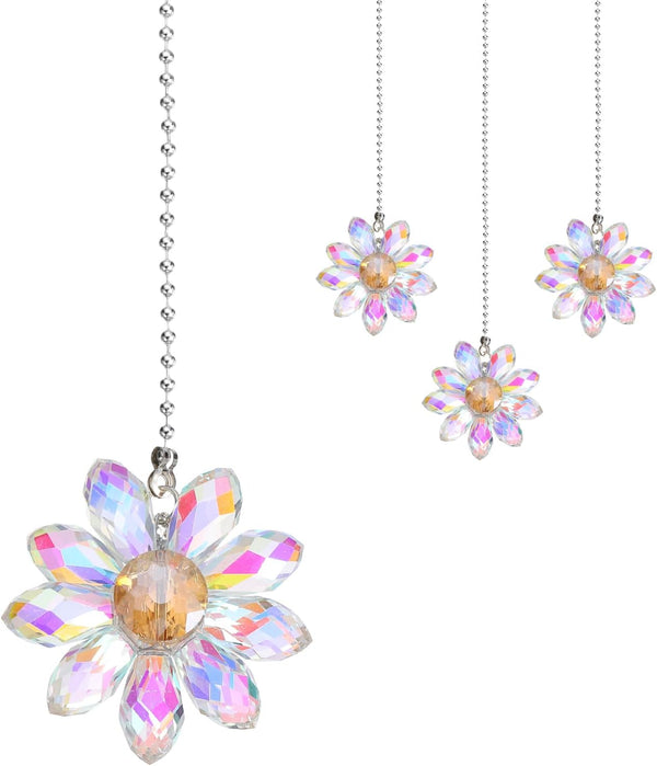 MECCANIXITY 4Pack Ceiling Fan Pull Chain, 24 Inch Decorative Ornaments Crystal Flower