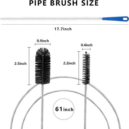 Flexible Extra Long Drain Brush, 61 inch Pipe Cleaner and 17.7 inch Sink Unblocker Brush, Double Ended