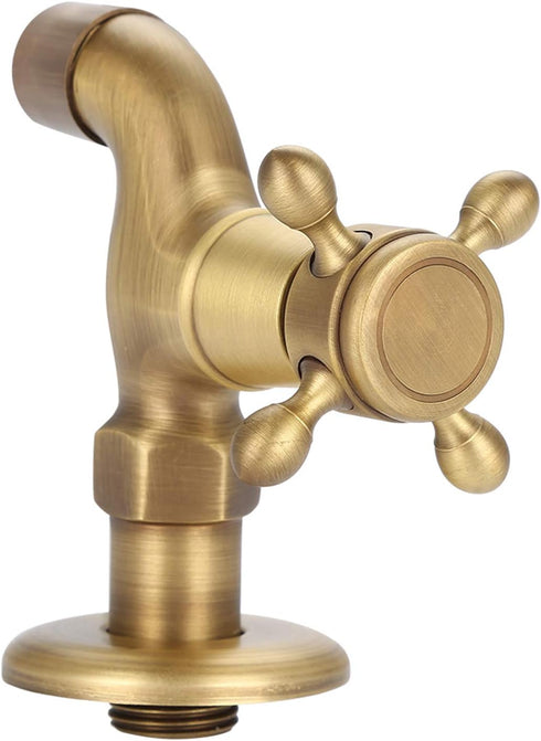 Wall Mounted Faucet, Vintage Solid Brass Single Cold Antique Lever Handle Water Tap for Kitchen Sink Laundry Utility