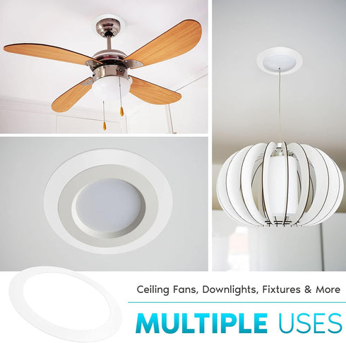 6 Pack 5/6 Inch 8 Inches, 6.14 Inches, Luxrite White Goof Trim Ring for Recessed Lights and Ceiling Light Fixtures