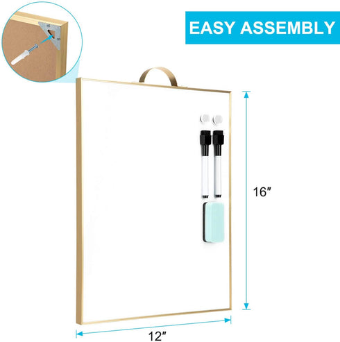 TSJ OFFICE Small White Board - 16" X 12" Portable Gold Aluminum Framed Whiteboard, Magnetic Dry Erase Board with a Handle, to Do List Notepad for Office, Home, School by TSJ OFFICE