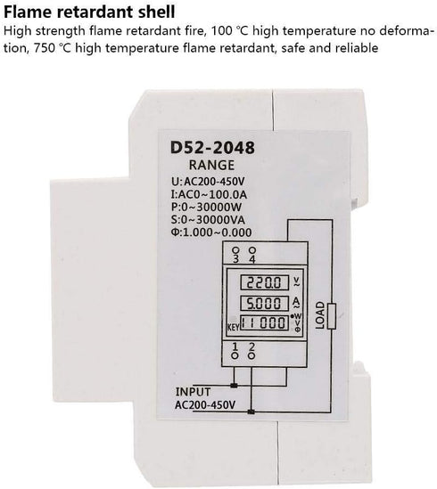 YWBL-WH Power Meter Digital Energy Meter, LED Active Multi-Functional for Measuring AC Voltage and Current