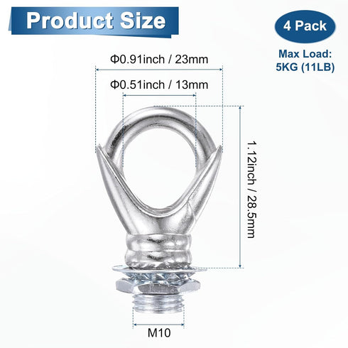 M METERXITY 4 Pack Nuts,5kg 13mm M10 Light Fixture Hooks Ring Max Load ID Thread Closed Loop Hooks for Pendant