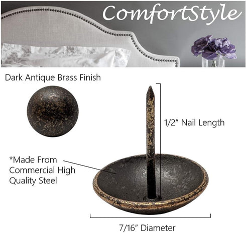 Premium Upholstery Tacks, Decorative Trim for Furniture, 7/16-inch Diameter (200, Dark Antique Brass)