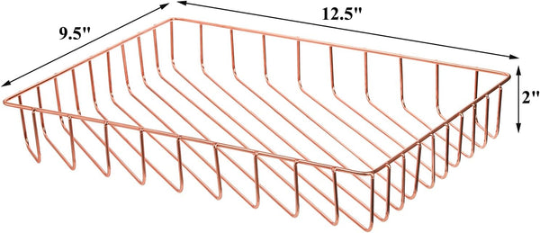 Okllen 3 Pack Wire File Tray, Rose Gold Paper Tray Desk Letter Tray for Office, Large Documents Storage Basket Organizer