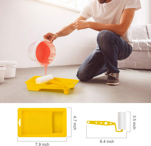 POOVI Tool Trio, Paint Brush, Roller, Sponge, All The Tools You Need to Apply Finish All in One Paint Yellow