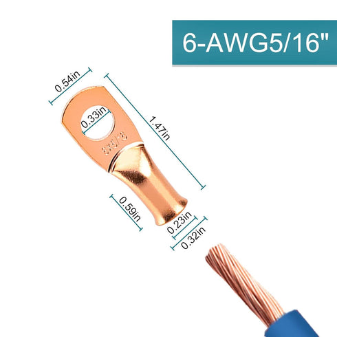 10PCS Battery Cable Ends, 6 Gauge Wire Connectors 5/16 Copper Wire Lugs, Bare Copper Eyelets with Heat Shrink Tubing by HOUSUN