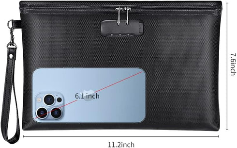 ZOOPIP Fireproof Money Bag with Lock, 11.2"x7.6" Fireproof Cash Bag with Zipper Closure for A5 Size Document (Black)