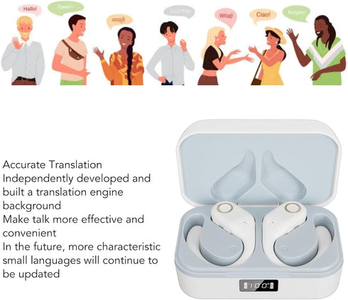 FOSA Translator Earbuds, Mini Bluetooth Translator Headphones, 144 Languages with Charging Case (White)
