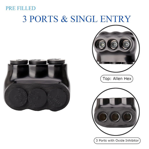 5 Pcs Insulated Connectors, Black Multi Splice Connector, 3 Ports Electrical Power Connector for 2-14 Wire Range
