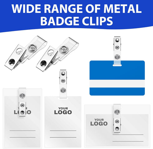 Seajan 600 Pcs Metal Badge Clips Bulk, Double Hole Name Tag Clips with Clear PVC Straps for ID Cards Holders
