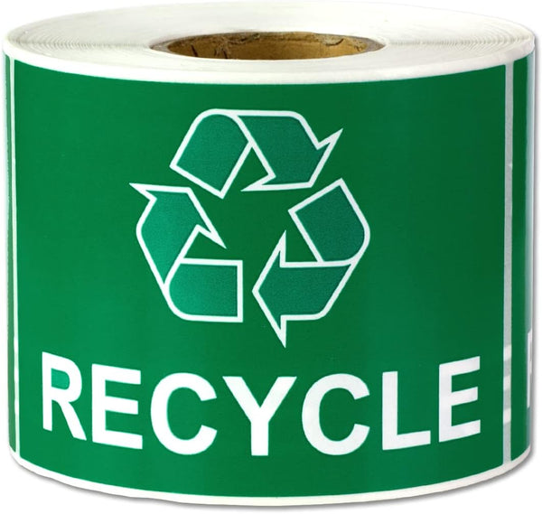 Recycling Labels with Recycle Symbol (3 x 2 inch, Green - 300 Labels) for Trash Cans, Containers or Walls