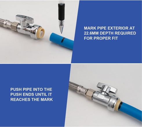 Toilet Water Supply Line Kit with 12" Stainless Steel Flexible Toilet Supply Line & 1/4 Turn 1/2 Inch Straight Push Fit
