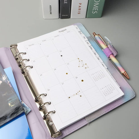 Purple PU Leather Budget Binder Cover for A5 6-Ring Money Organizer, Refillable with Card Pockets