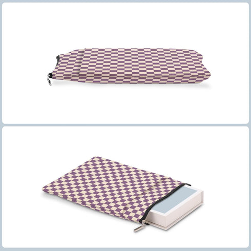 Purple Plaid Book Sleeve, Vintage Checkered Waterproof Book Cover with Front Pocket for Book Lovers Gifts for Women
