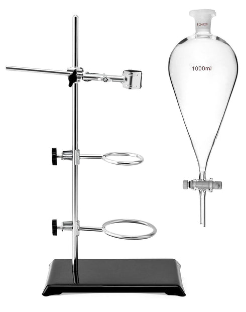 QWORK 1000ml Heavy Wall Conical Separating Funnel, 24/29 Fitting with PTFE Stopcock + Laboratory Distillation Support