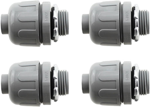 RLECS 4PCS Gray Nylon 6 Plastic 180 Degree Straight Conduit Connector 1/2 Inch