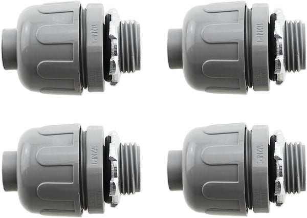 RLECS 4PCS Gray Nylon 6 Plastic 180 Degree Straight Conduit Connector 1/2 Inch