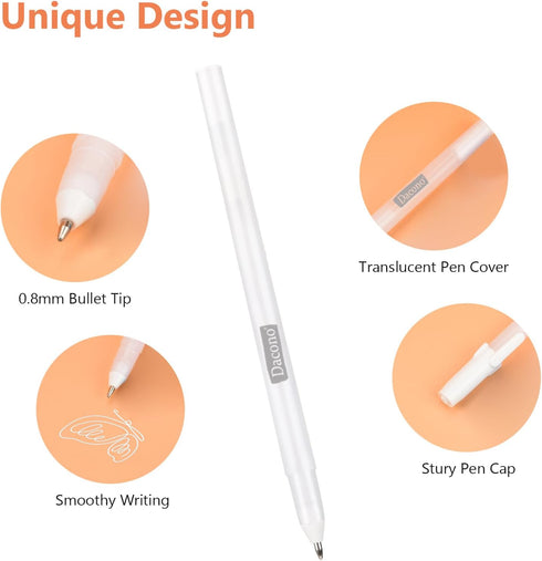 White Pen, 12 Pack, 0.8mm Extra Fine Point, White Gel Ink Pens for Artists, White Drawing Pens for Black Paper