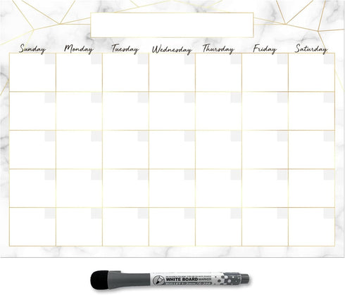 Dry Erase Monthly Calendar Planner Sticker Decal, Removable & Reusable, Magnetic Fine-Tip Marker Included, 9 x 12 inches