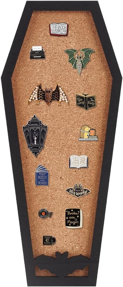 BENECREAT Coffin Bat Pin Board Cork Board, 11.2x4.7inch Wall Mounted Display Board with Black Frame for Home